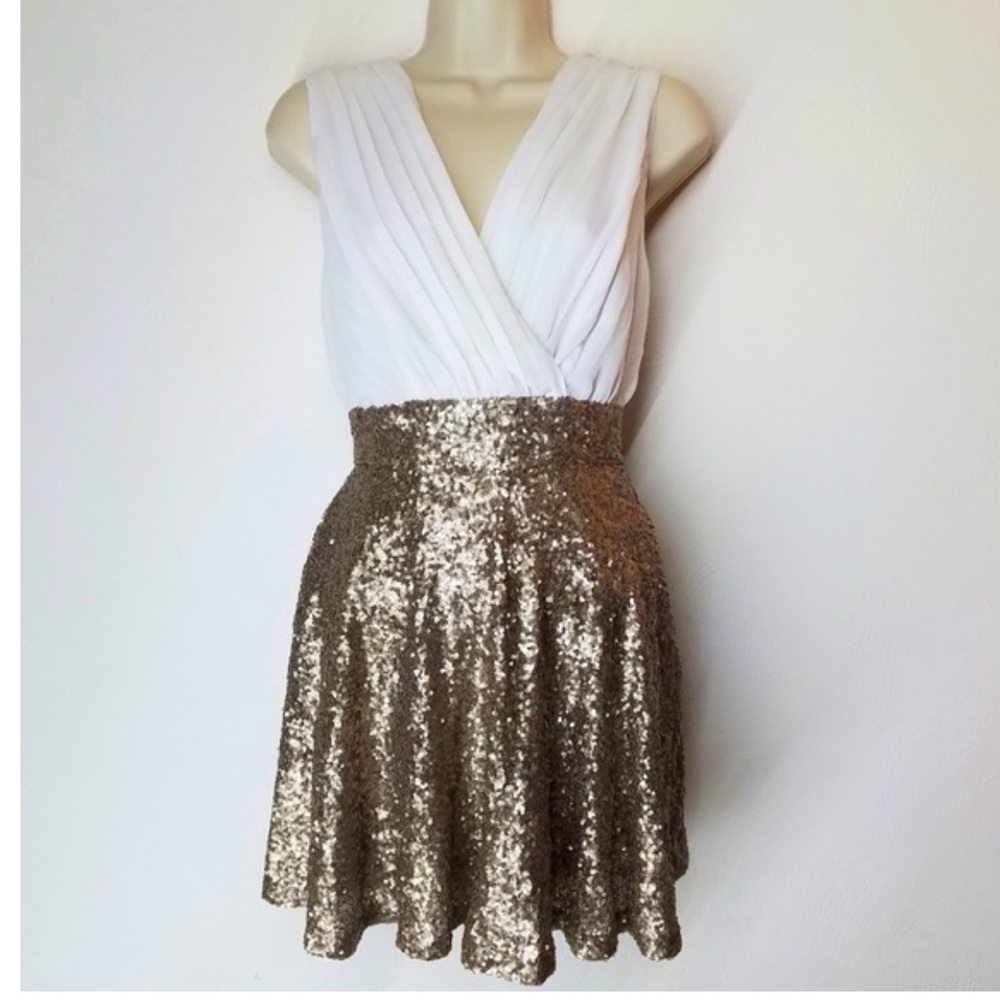 White and Gold sequin short dress